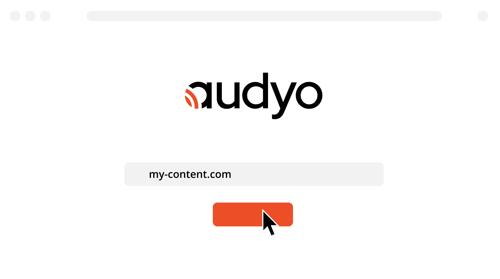 The Audyo start page with a link field and a button.